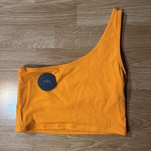 Klassy Network Gold Asymmetrical Crop Tank Top